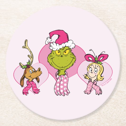 Grinch Crew in Pink Valentine's Portrait ラウンドペーパーコースター (正面)