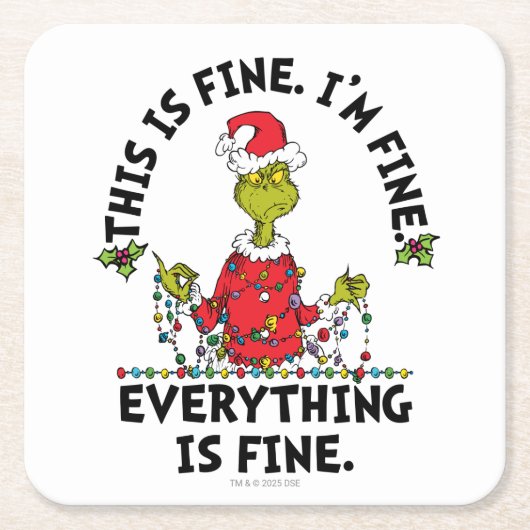 Grinch | Everything is Fine スクエアペーパーコースター (正面)