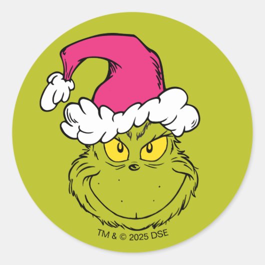 Grinch in Pink Santa Hat ラウンドシール (正面)