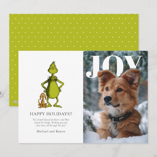 Grinch & Max Personalized Photo Holiday Card シーズンカード (正面/裏面)