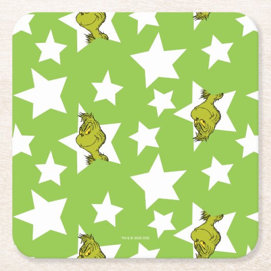 Grinch Peeking Star Pattern スクエアペーパーコースター (正面)