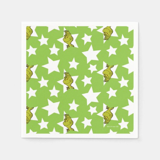 Grinch Peeking Star Pattern スタンダードカクテルナプキン (正面)