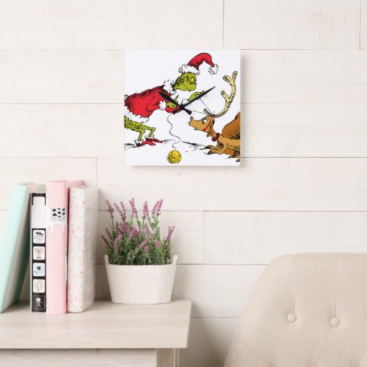 Grinch Prepares Max the Reindeer スクエア壁時計 (読書スペース)