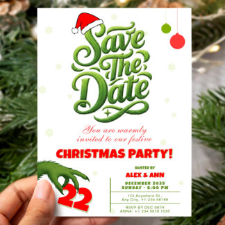 Grinch Style Christmas Party Save the Date 招待状