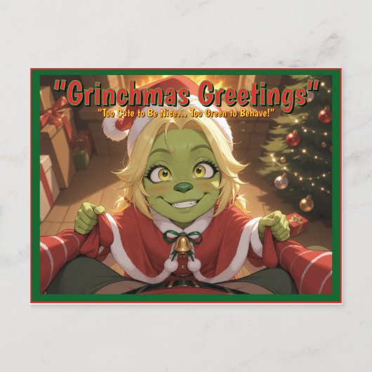 Grinchmas Greetings – Cute Anime Holiday Postcard シーズンポストカード (正面)