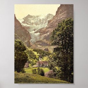 Grindelwald、教会およびEiger山、Bernese Ob ポスター