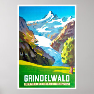 Grindelwald, mountain peak, Switzerland, vintage ポスター
