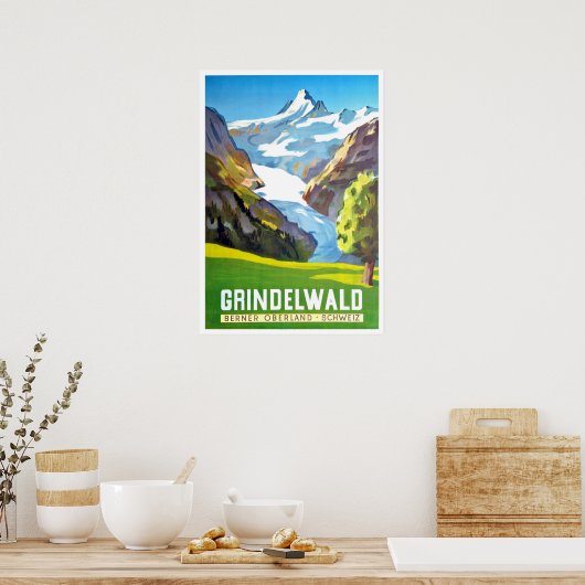Grindelwald, mountain peak, Switzerland, vintage ポスター (キッチン)
