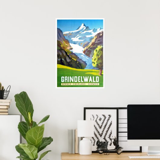 Grindelwald, mountain peak, Switzerland, vintage ポスター (ホームオフィス)