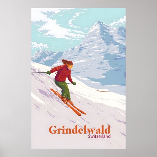 Grindelwald Switzerland Ski Resort Travel Poster ポスター (正面)