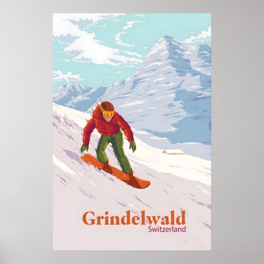 Grindelwald Switzerland Snowboarding Travel Poster ポスター (正面)