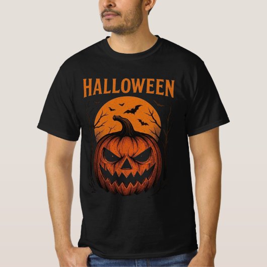 Grinning Jack-O'-Lantern & Bats Classic Halloween Tシャツ (正面)