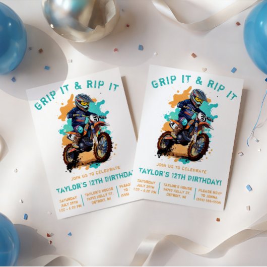 Grip It & Rip It! モトクロス、ダートバイクの誕生日  招待状