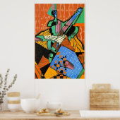 Gris – バイオリンとチェッカー盤の写真 ポスター (キッチン)