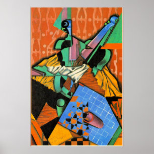 Gris – バイオリンとチェッカー盤の写真 ポスター