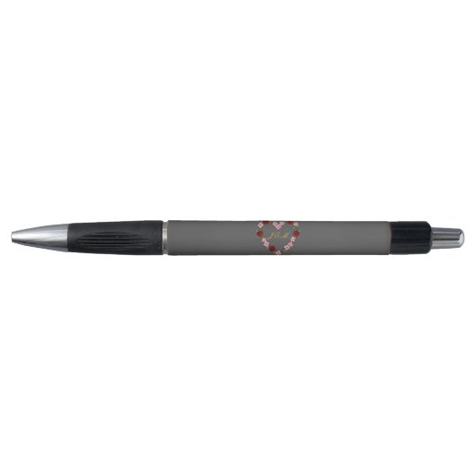 Gris avec un cœur floral rose et rouge ボールペン (正面)