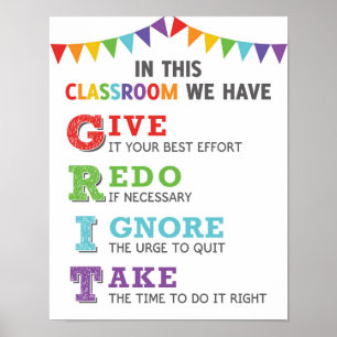 GRIT Acronym Classroom Growth Mindsetポスター ポスター