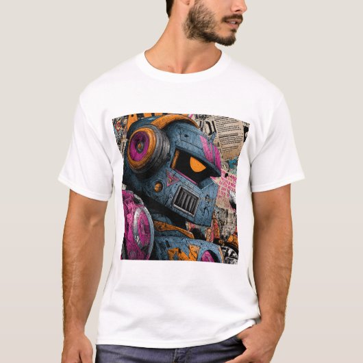 Gritty Graffiti Robot with Headphones — Street Art Tシャツ (正面)