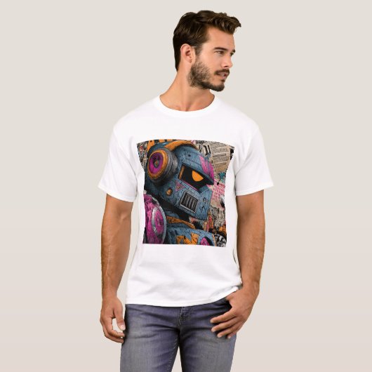 Gritty Graffiti Robot with Headphones — Street Art Tシャツ (正面フル)