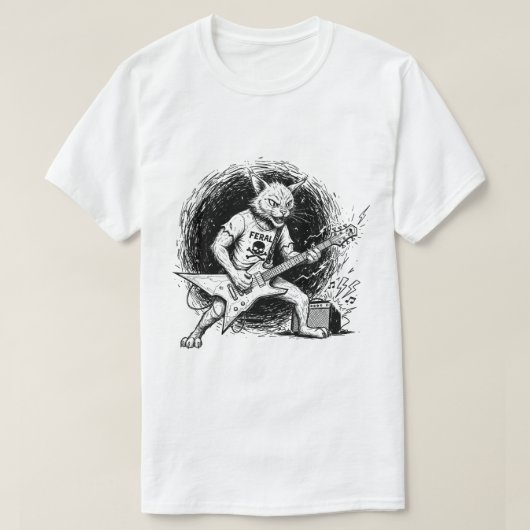Gritty Ink Cat Guitar T-Shirt for Men Tシャツ (デザイン正面)