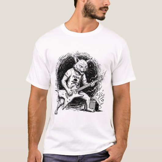 Gritty Ink Cat Guitar T-Shirt for Men Tシャツ (正面)