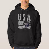 Gritty USA Flag Skull Graphic Black Hoodie パーカ (正面)