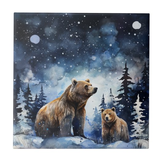 Grizzly Bear and Baby タイル (正面)