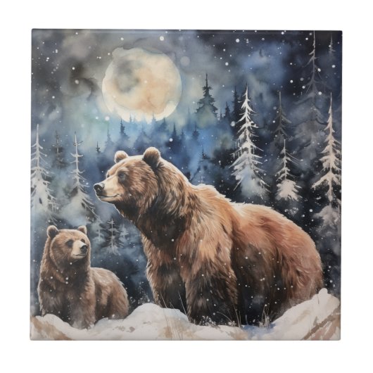 Grizzly Bear and Baby タイル (正面)