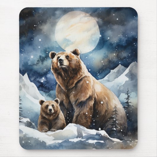 Grizzly Bear and Baby マウスパッド (正面)