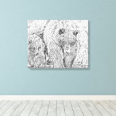 Grizzly Bear & Cub Gray scale abstract coloring  キャンバスプリント (インサイチュ (ウッドフロア))