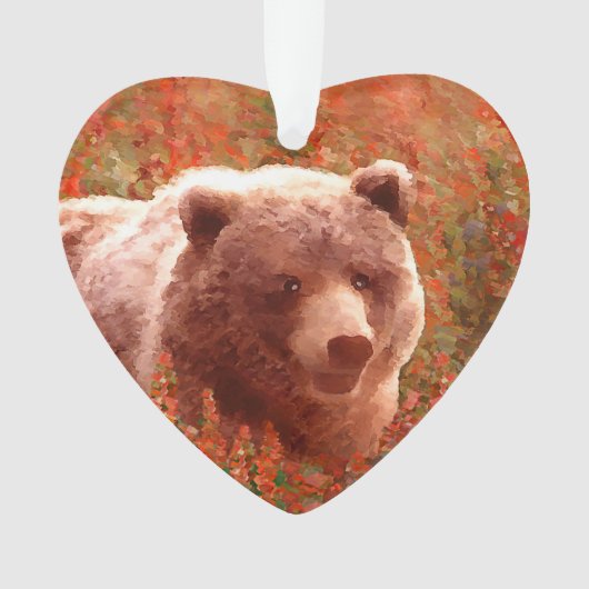 Grizzly Bear Cub in Fireweed'絵画's Wildlife Art オーナメント (正面)