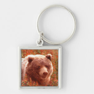 Grizzly Bear Cub in Fireweed'絵画's Wildlife Art キーホルダー