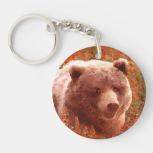Grizzly Bear Cub in Fireweed'絵画's Wildlife Art キーホルダー