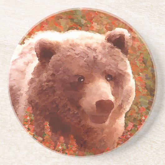 Grizzly Bear Cub in Fireweed'絵画's Wildlife Art コースター (正面)