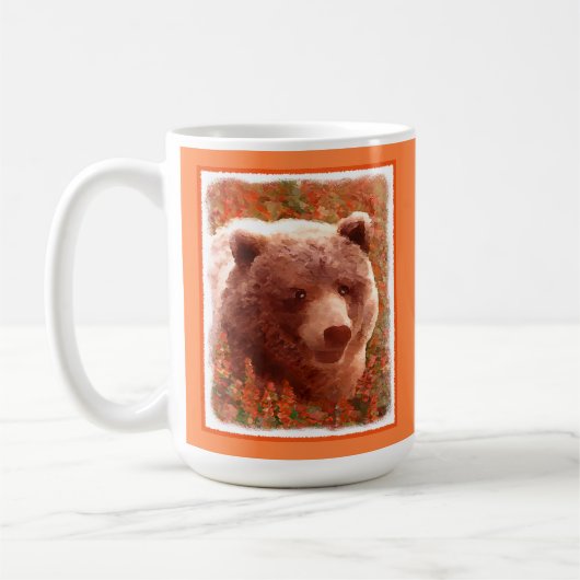 Grizzly Bear Cub in Fireweed'絵画's Wildlife Art コーヒーマグカップ (左)