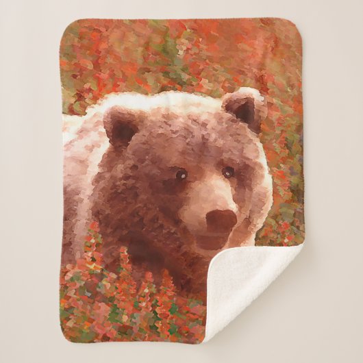 Grizzly Bear Cub in Fireweed'絵画's Wildlife Art シェルパブランケット (正面)