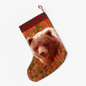 Grizzly Bear Cub in Fireweed'絵画's Wildlife Art スモールクリスマスストッキング (裏面 (吊り時))