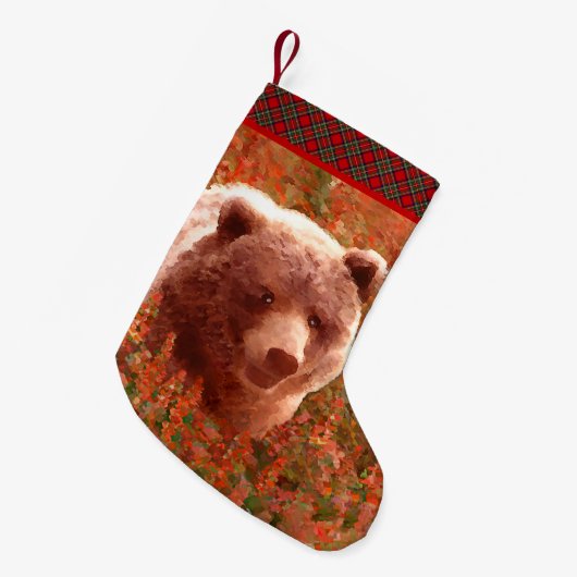 Grizzly Bear Cub in Fireweed'絵画's Wildlife Art スモールクリスマスストッキング (正面 (吊り時))