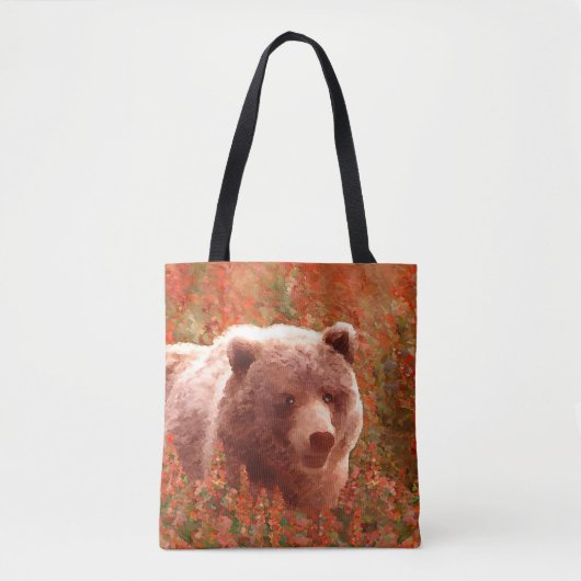 Grizzly Bear Cub in Fireweed'絵画's Wildlife Art トートバッグ (正面)