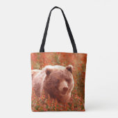 Grizzly Bear Cub in Fireweed'絵画's Wildlife Art トートバッグ (裏面)