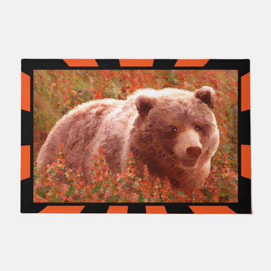 Grizzly Bear Cub in Fireweed'絵画's Wildlife Art ドアマット (正面)