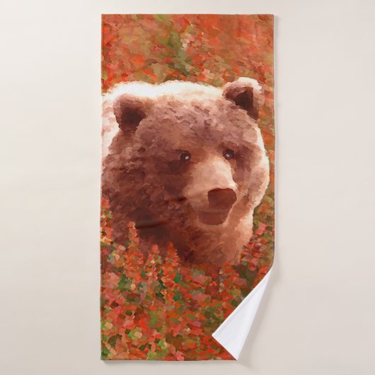 Grizzly Bear Cub in Fireweed'絵画's Wildlife Art バスタオルセット (バスタオル)