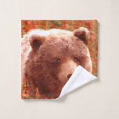 Grizzly Bear Cub in Fireweed'絵画's Wildlife Art バスタオルセット (ウォッシュタオル)
