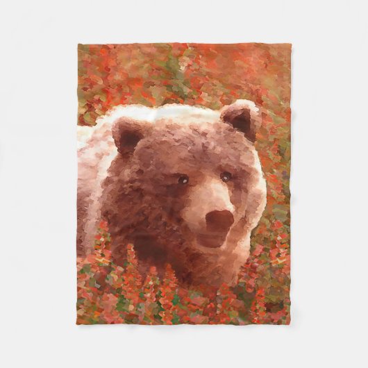 Grizzly Bear Cub in Fireweed'絵画's Wildlife Art フリースブランケット (正面)