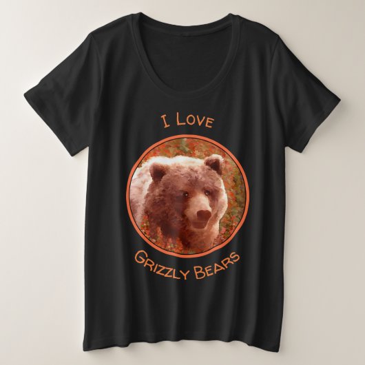 Grizzly Bear Cub in Fireweed'絵画's Wildlife Art プラスサイズTシャツ (デザイン正面)