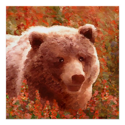 Grizzly Bear Cub in Fireweed'絵画's Wildlife Art ポスター (正面)