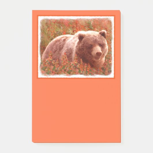 Grizzly Bear Cub in Fireweed'絵画's Wildlife Art ポストイット (正面)