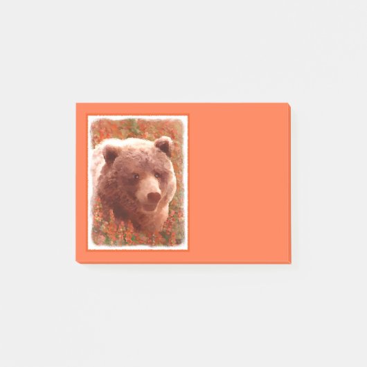 Grizzly Bear Cub in Fireweed'絵画's Wildlife Art ポストイット (正面)