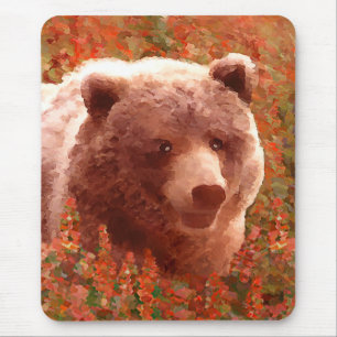 Grizzly Bear Cub in Fireweed'絵画's Wildlife Art マウスパッド