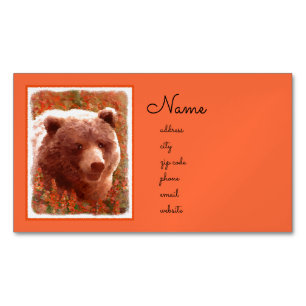 Grizzly Bear Cub in Fireweed'絵画's Wildlife Art マグネット名刺